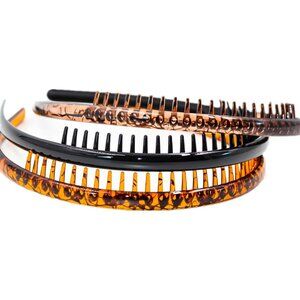 No-Slip Teeth Comb Headband Set, 3-Pack, Plastic Resin Metal